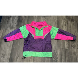 Vintage Nevica Survival Ski Jacket Large Colorblock Neon Survival Coat 80s 90s